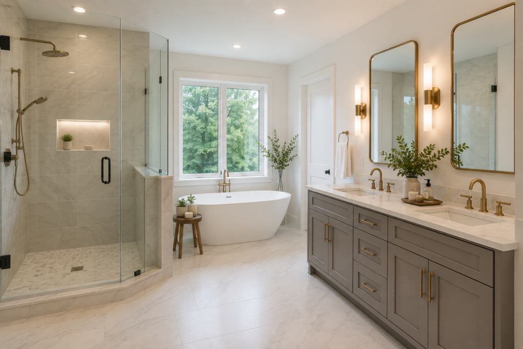 Completed primary bathroom renovation in Montclair, New Jersey