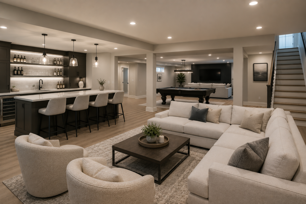 Completed basement finishing project in Livingston, New Jersey