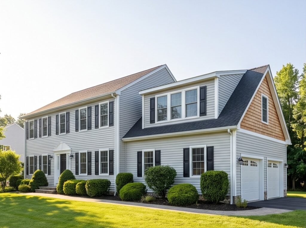 Front exterior showing the completed second-story addition matched to the existing home.