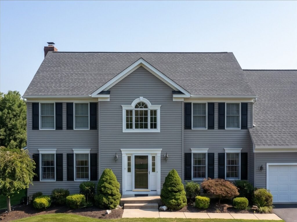 Front view of the completed architectural shingle reroof.