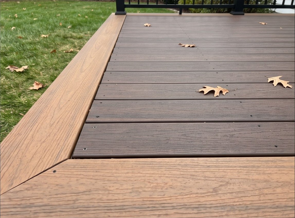 Close-up of the contrasting picture-frame border and field decking.